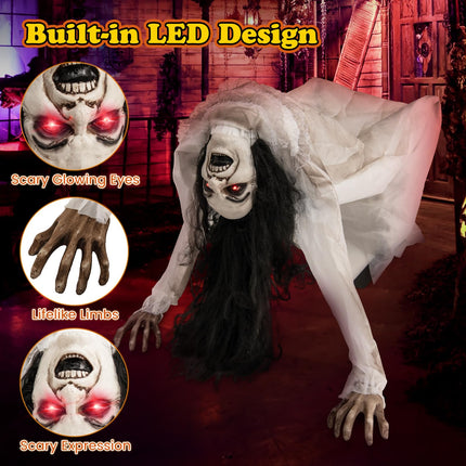 DREAMADE Animated Crawling Ghost Halloween Creepy Crawling Woman Prop