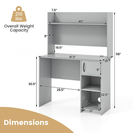 Dreamade Computer Desk with Hutch, Home Office Desk with Storage Cabinet & Adjustable Shelf