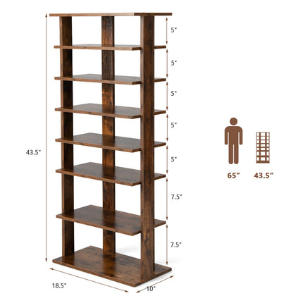 Dreamade 7-Tier Wooden Shoe Rack, Double Row Shoe Organizer for 14 Pairs, Customizable Height