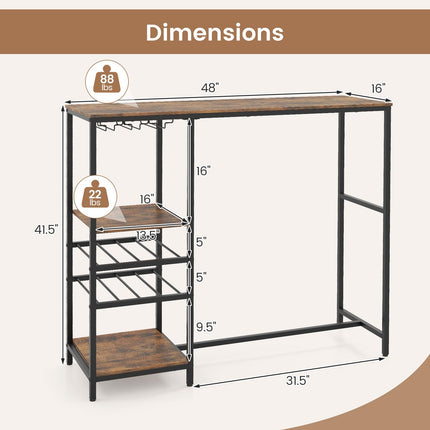 Dreamade 48" Bar Table with Storage Shelves for Kitchen Living Room Dinette
