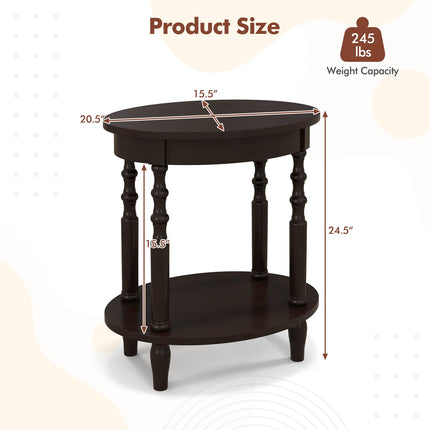 Dreamade End Table with Storage Shelf Set of 2, 24.5" Oval Round Side Table with Solid Wood Legs