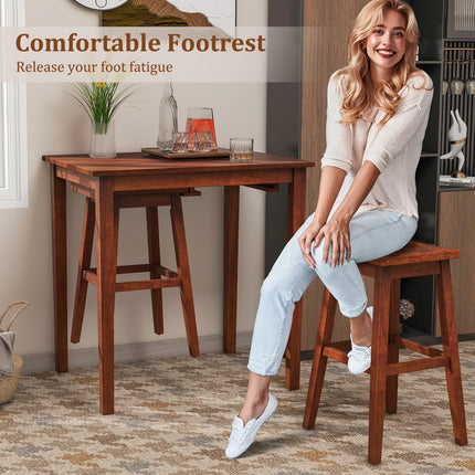 Dreamade Bar Table and Chairs Set - 3-Piece Counter Height Dining Table Set with Hangable Bar Stools