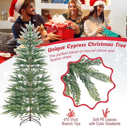 Dreamade 6.5ft / 7.5ft Simulated Artificial Cypress Xmas Tree with Warm-White Fairy LED Lights