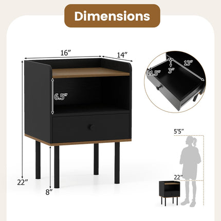 Dreamade Wood Night Stand with Drawer - Mid Century Modern Bedside Table
