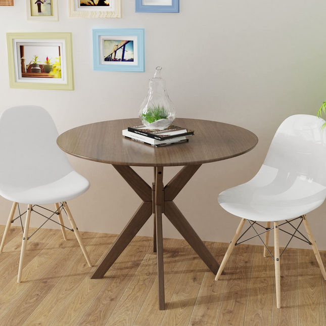 Dreamade 36 Inch Round Wood Dining Table with Intersecting Pedestal Base