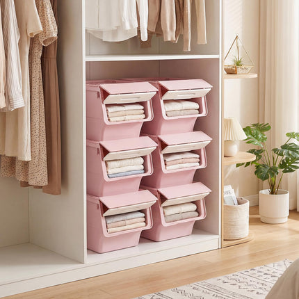 Dreamade Plastic Stackable Storage Bins with Lids & Wheels