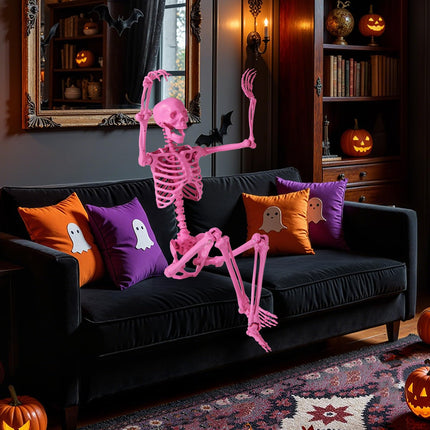 Dreamade 5.5 FT Halloween Pink Skeleton Life-Size Poseable Skeleton with Movable Joints
