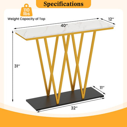 Dreamade Gold Entryway Table 40 Inch Modern Console Table with Faux Marble Table and Metal Frame
