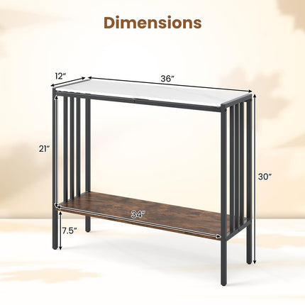 Dreamade 2 Tier Industrial Entryway Table with Sintered Stone Tabletop and Open Shelf