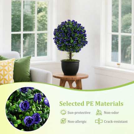 Dreamade 22'' Artificial Purple Rose Topiary Ball Tree Set of 2 Faux Potted Plants Artificial Shrubs Bushes with Flowers