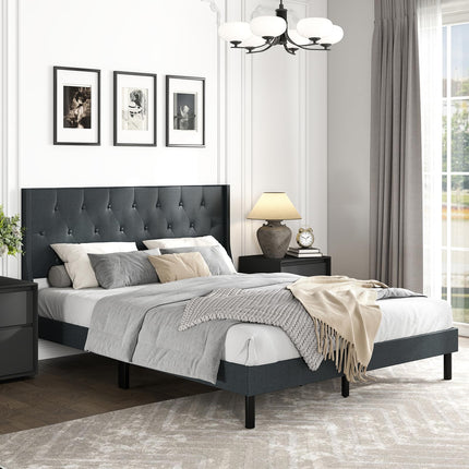 Dreamade Queen Size Upholstered Bed Frame Linen Fabric Platform Bed with Button Tufted Wingback Headboard