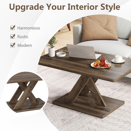 Dreamade 37.5 Inch Wood Living Room Table with Stable Base & Rubber Wood Connection