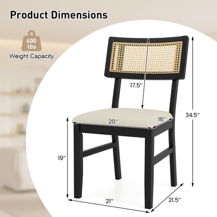 Dreamade Fabric Upholstered Dining Room Chairs w/Padded Seat Rubber Wood Legs & Curved Backrest