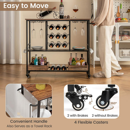 Dreamade Bar Cart, 3 Tier Home Serving Cart on Wheels with Handle