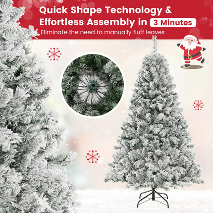 Dreamade 3-Minute-Setup Pre-Lit Snow Flocked Christmas Tree Artificial Hinged Xmas Tree