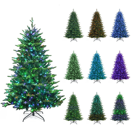 Dreamade 6ft Pre-lit Christmas Tree, Hinged Artificial Xmas Tree w/ 420 APP Controlled LED Lights - DreamadeUS