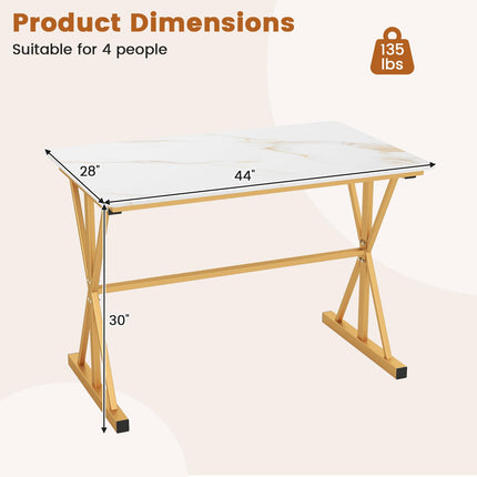 Dreamade 44" Sintered Stone Dining Table with X Shaped Gold Metal Frame