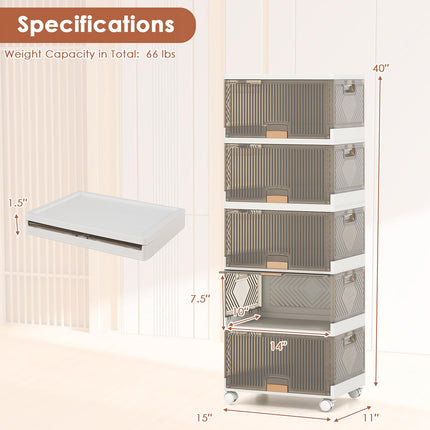 Dreamade 5 Tier Stackable Storage Bins with Lids 22.5 Gal Foldable Shoe Storage Box