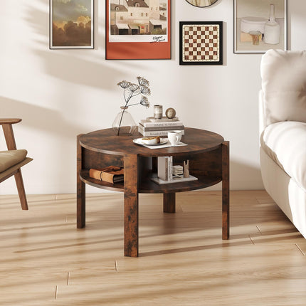Dreamade Round Coffee Table with Storage Shelves
