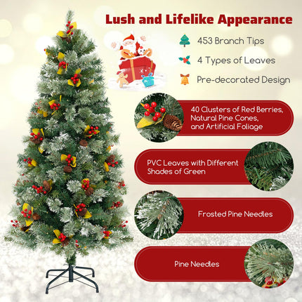 Dreamade 5ft Pre-Lit Artificial Christmas Tree, Hinged Xmas Tree with 453 PVC & Pine Needles