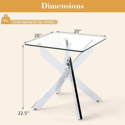 Dreamade Glass Side Table Square Sofa Couch End Table