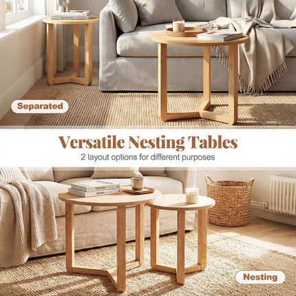Dreamade Farmhouse Round Nesting Coffee Table Set of 2 Wood Nesting End Tables