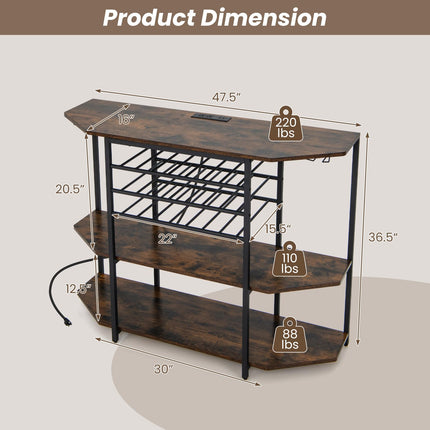 Dreamade Wine Bar Cabinet with Power Outlet, Mini Coffee Bar Stand Table with 21 Bottle Wine Rack & Glass Holders