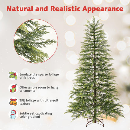 Dreamade 6.5FT / 7.5FT Pre-Lit Hinged Sparse Xmas Fir Tree with Multicolored LED Lights