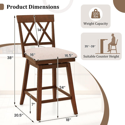 Dreamade Counter Height Bar Stool with Crossed Backs and Rubber Wood Legs