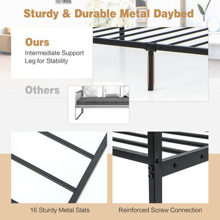 Dreamade Twin Daybed Frame, Metal Sofa Bed w/Heavy-Duty 16 Slats Support, Black