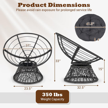 Dreamade 360° Swivel Papasan Chair | Round Wicker Lounge Chair with Thick Cushion and Metal Frame
