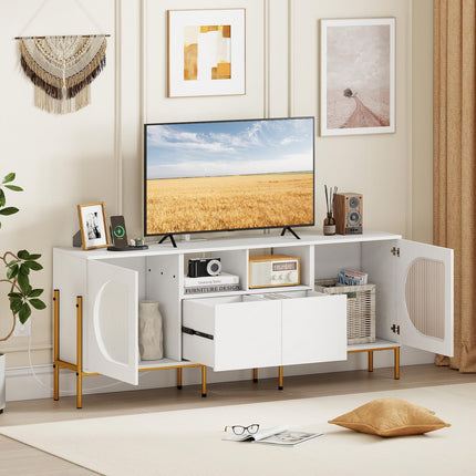 Dreamade White TV Stand for TVs up to 70" Modern Entertainment Center with Power Outlets