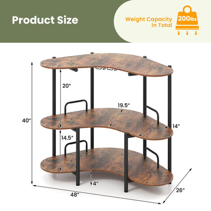 Dreamade 3-Tier Bar Table, Corner Bar Cabinet, Liquor Home Bar Unit with Stemware Racks & Storage Shelves