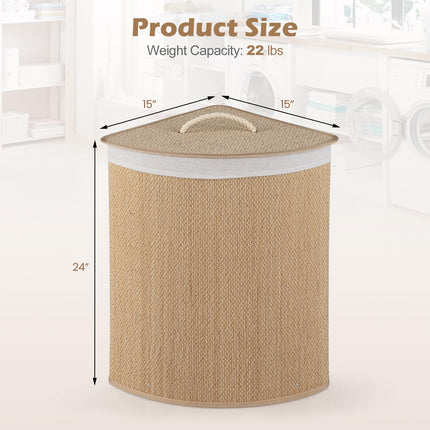 Dreamade 15 Gal Bamboo Corner Laundry Hamper with Lid