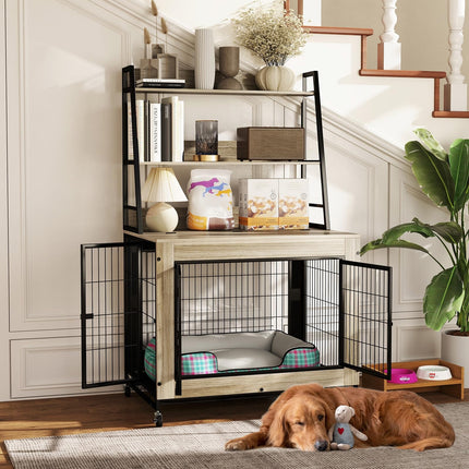 Dreamade 38" Dog Crate Furniture with Storage Shelves
