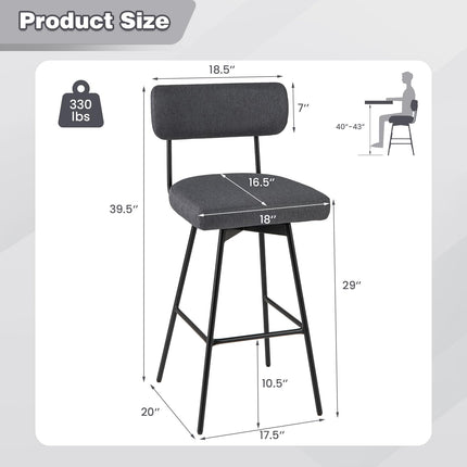 Dreamade Swivel Bar Stools, Upholstered Bar Height Bar Chairs w/Padded Seat & Backrest