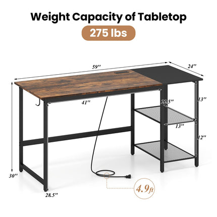 Dreamade 59 Inch Computer Desk with Charging Station