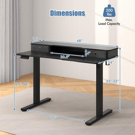 Dreamade Electric Standing Desk with 2 Drawers, 48" /55"x 24" Height Adjustable Electric Stand Up Desk with Storage Shelf