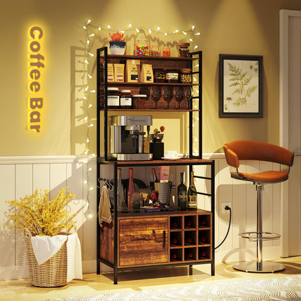 Dreamade Bakers Rack with Power Outlet, 67” Microwave Stand with Storage Cabinet, Spice Rack