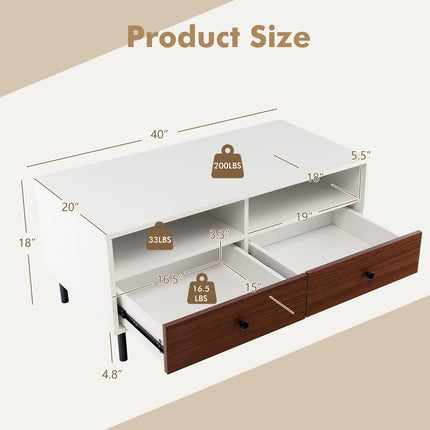 Dreamade Rectangular Coffee Table with Storage, 2 Tier Wood Tea Table with 2 Drawers