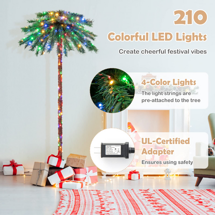 Dreamade 6 FT Pre-Lit Artificial Christmas Tree, Lighted Xmas Palm Tree W/ 210 Multi-Color LED Lights - DreamadeUS