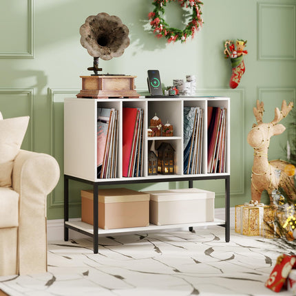 Dreamade Record Player Stand with Charging Station Vinyl Record Storage for Music Living Room