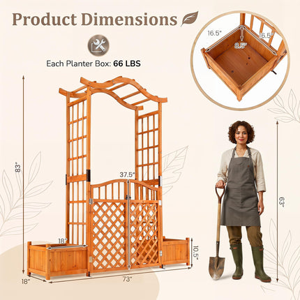 Dreamade 83" Wooden Garden Arbor with Gate and 2 Planter Boxes