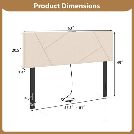 Dreamade Geometric Upholstered Head Board with 2 AC Outlets for Queen and Full Size Bed