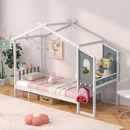 Dreamade Full/ Twin Size House Bed with Study Desk