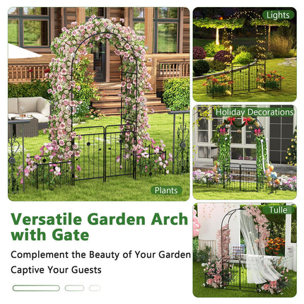 Dreamade Garden Arch with Planter - 87 inch Metal Garden Arbor with Gate