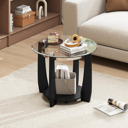 Dreamade Round Glass Coffee Table 32" Rolling Center Tables with Wheels