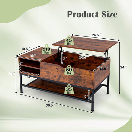 Dreamade Lift Top Coffee Table, Coffee Table with Storage Shelf and Hidden Compartment