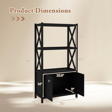 Dreamade Storage Cabinet, Freestanding Storage Organizer with Open Shelves, Double Doors