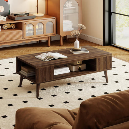 Dreamade 42 Inch Mid Century Modern Coffee Table Rectangular with Open Compartment